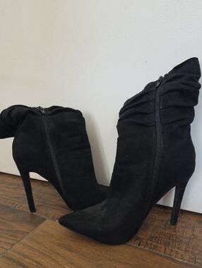 Women's Black Suede Pointed Stiletto Ankle Boots